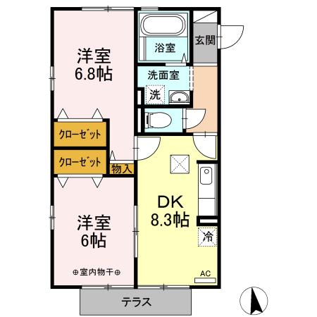 アンジェリーナAB(2DK/1階)の間取り写真