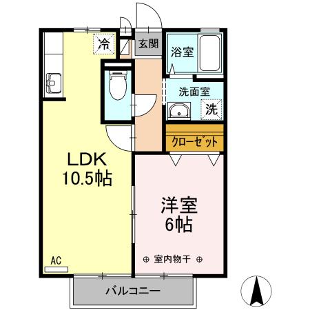 クレール伊勢(1LDK/2階)の間取り写真