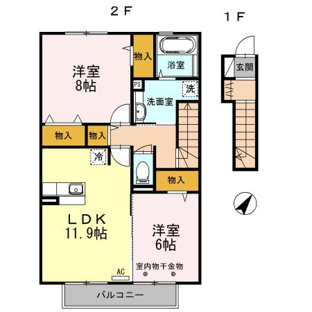 ゴールデン ヤード(2LDK/2階)の間取り写真