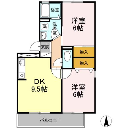 グリーンハイツB(2DK/2階)の間取り写真