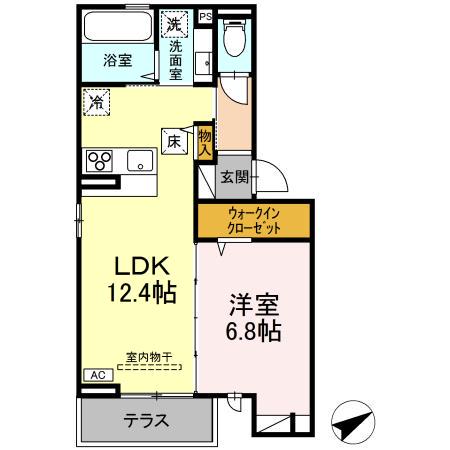 DROOM 徳行(1LDK/1階)の間取り写真
