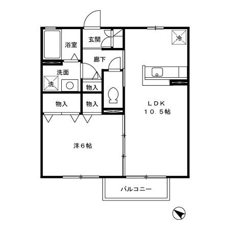 ソフィアA棟(1LDK/2階)の間取り写真