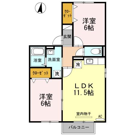 サニーハウス上今井AB(2LDK/2階)の間取り写真