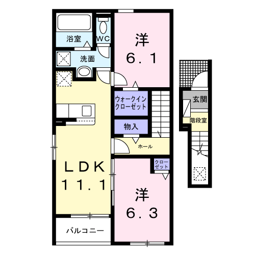 ベリッシマ Ⅰ(2LDK/2階)の間取り写真