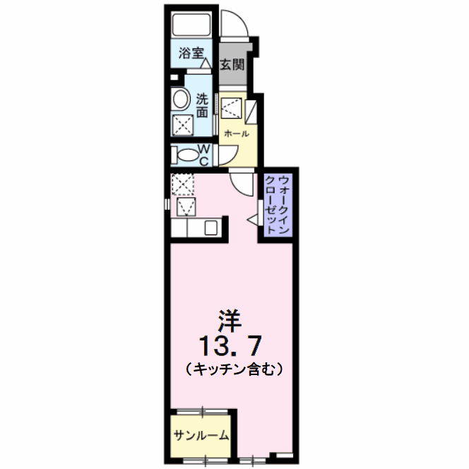オイコス ミューⅠ(ワンルーム/1階)の間取り写真