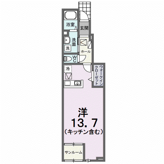 オイコス ミューⅡ(ワンルーム/1階)の間取り写真