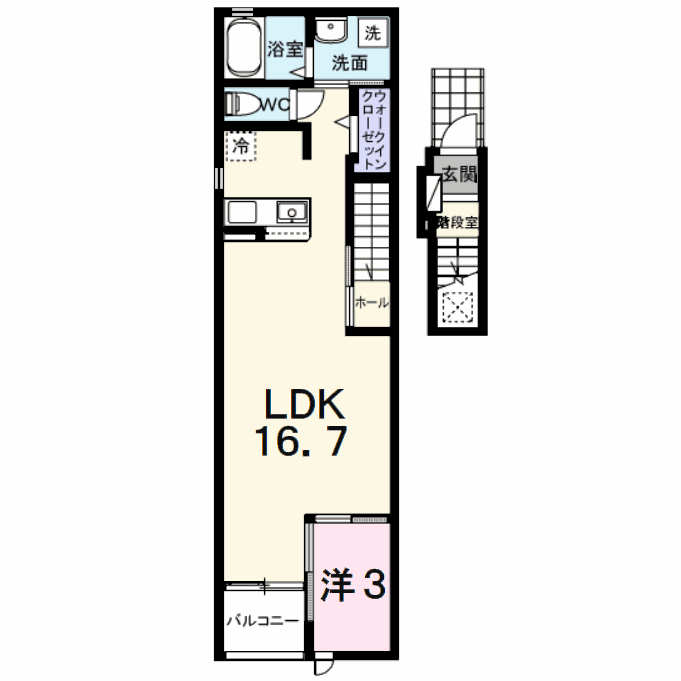 オイコス ミューⅡ(1LDK/2階)の間取り写真