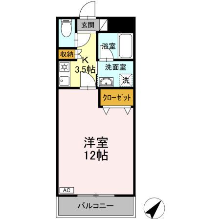 クリスタル甲府国母(1K/3階)の間取り写真