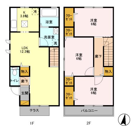 パレス.ボナール211 A棟(3LDK/1階)の間取り写真