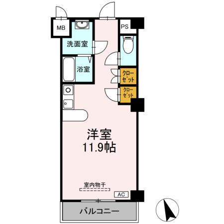 フェリオ甲府上石田(ワンルーム/2階)の間取り写真