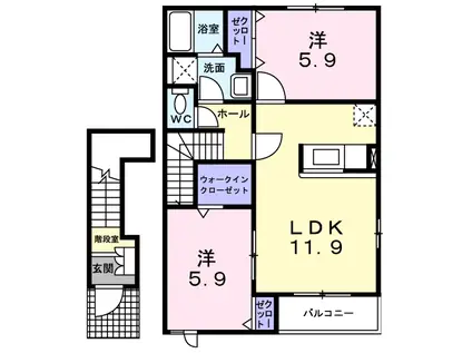 オレンジ・ピークスA(2LDK/2階)の間取り写真