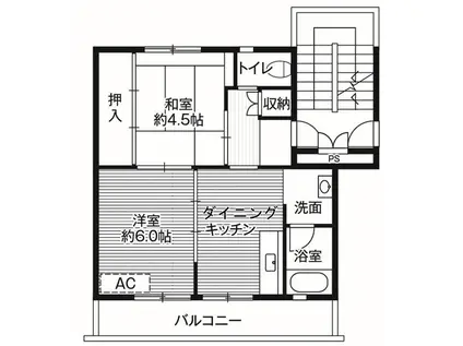 ビレッジハウス伊那福島1号棟(2DK/4階)の間取り写真