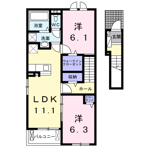 セレーノ伊那Ⅱ(2LDK/2階)の間取り写真