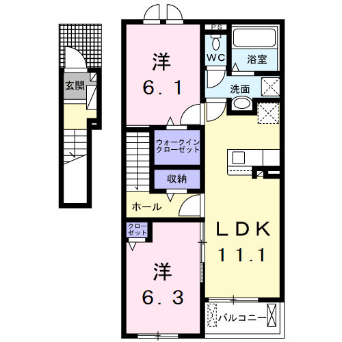 セレーノ伊那Ⅲ(2LDK/2階)の間取り写真