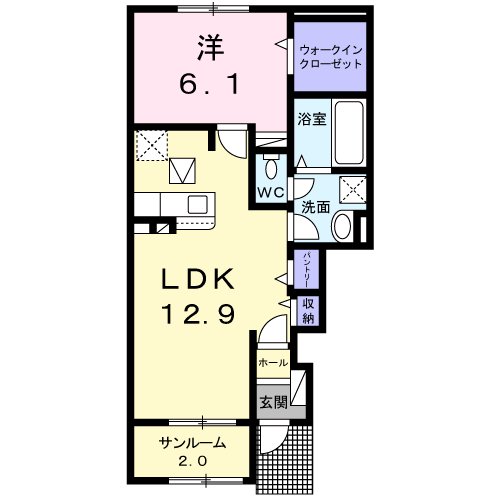 トレヤ B(1LDK/1階)の間取り写真