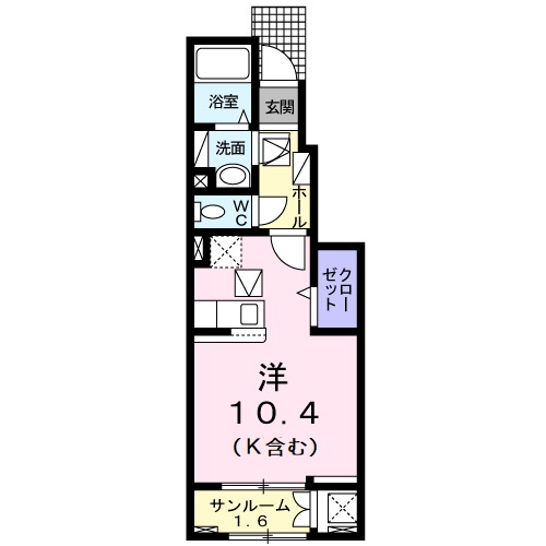 ノース・カーサB(ワンルーム/1階)の間取り写真