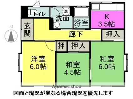 中央本線 塩尻駅 徒歩56分 1階建 築45年(3K/1階)の間取り写真