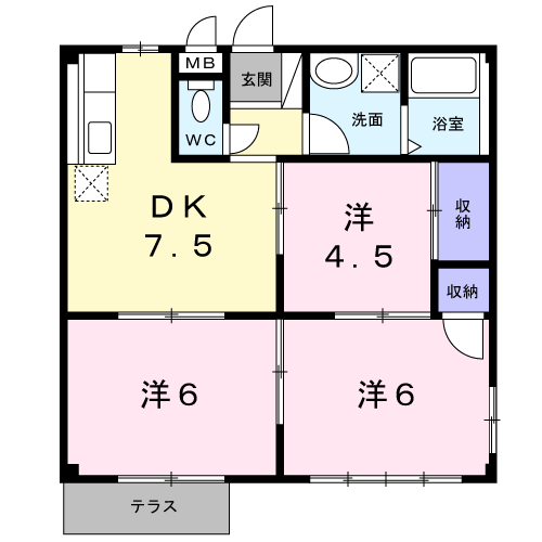 エルディム永原Ⅱ(3DK/1階)の間取り写真