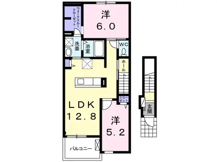 篠ノ井線 松本駅 バス乗車時間：27分 北元町バス停で下車 徒歩8分 2階建 築8年(2LDK/2階)の間取り写真