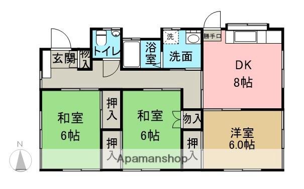 篠ノ井線 松本駅 バス乗車時間：13分 南浅間バス停で下車 徒歩3分 1階建 築34年(3DK)の間取り写真