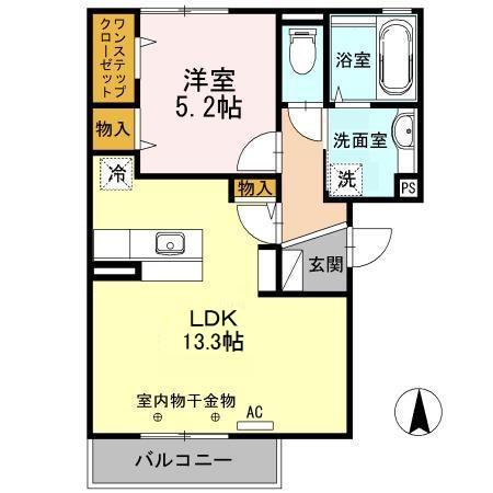 エスポワール・東和田A(1LDK/2階)の間取り写真
