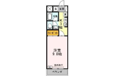 クレセントハウス・七瀬(1K/2階)の間取り写真