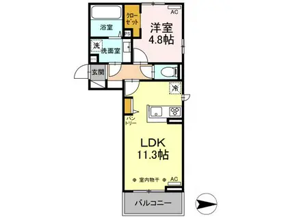 トリシア中御所(1LDK/2階)の間取り写真