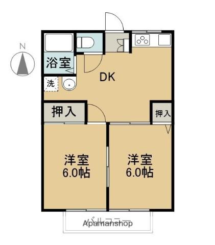 シティーハイムナカムラ(2DK/2階)の間取り写真