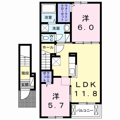 フォルトゥーナ・K A(2LDK/2階)の間取り写真
