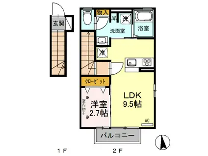 セジュール ケイ2(1LDK/2階)の間取り写真