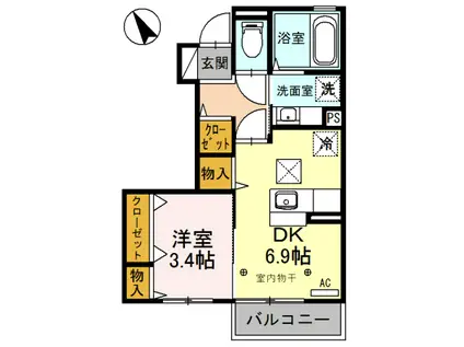 J-ROOM妃 弐番館(1DK/1階)の間取り写真