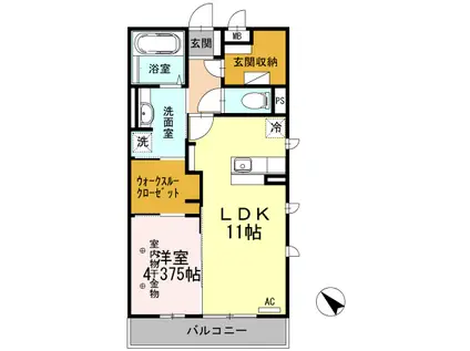 テルメ上山田(1LDK/2階)の間取り写真