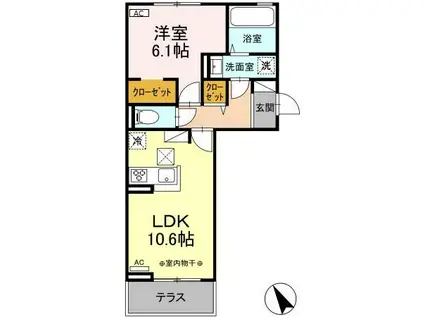 ライフコア南俣(1LDK/1階)の間取り写真