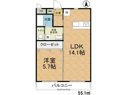KFTマンション(1LDK/1階)の間取り写真