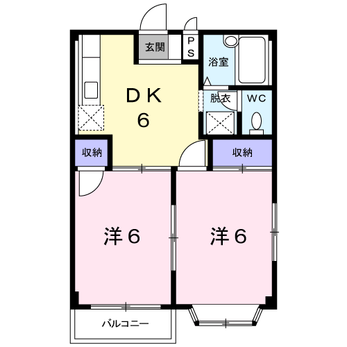 アップルハウスⅡ(2DK/2階)の間取り写真