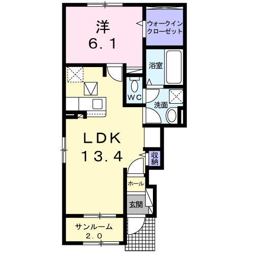 ヴィオラ 広丘Ⅱ(1LDK/1階)の間取り写真