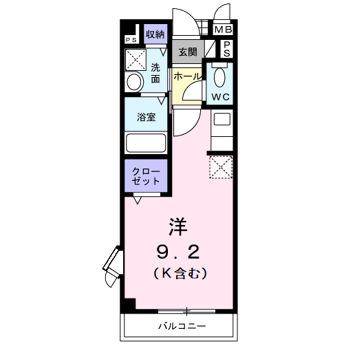 アベニ-ルハイムA(ワンルーム/2階)の間取り写真