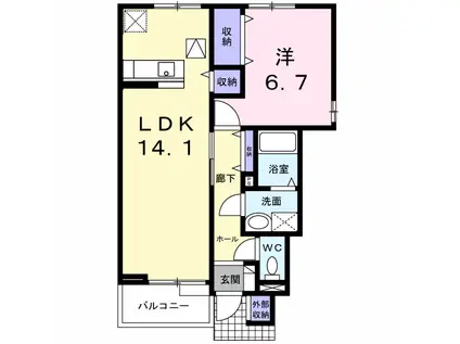 AGASA-911A棟(1LDK/1階)の間取り写真