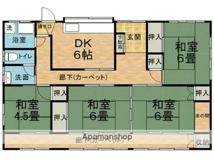 篠ノ井線 松本駅 バス乗車時間：25分 やまびこドーム前バス停で下車 徒歩8分 1階建 築56年(4DK)の間取り写真