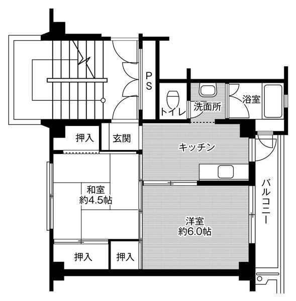 ビレッジハウス笹賀1号棟(2K/5階)の間取り写真