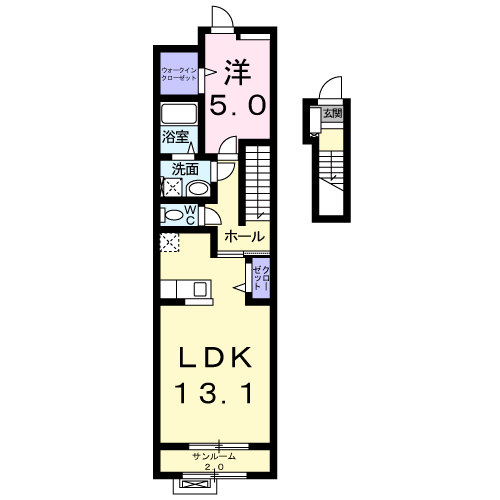 リィヴァブル ハウスⅡ(1LDK/2階)の間取り写真