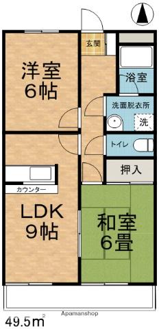 ウエストサイドレジデンスYAMASHICHI(2LDK/2階)の間取り写真