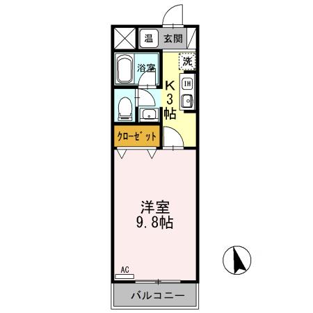 クレセントハウス・七瀬(1K/3階)の間取り写真