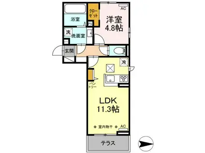 トリシア中御所(1LDK/1階)の間取り写真