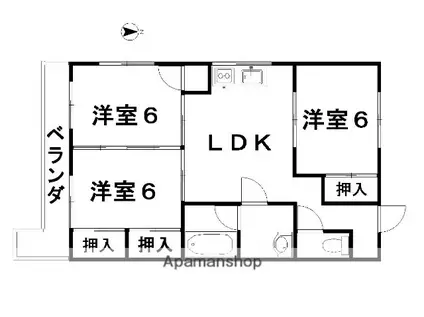 センチュリーハイツ21(3DK/4階)の間取り写真