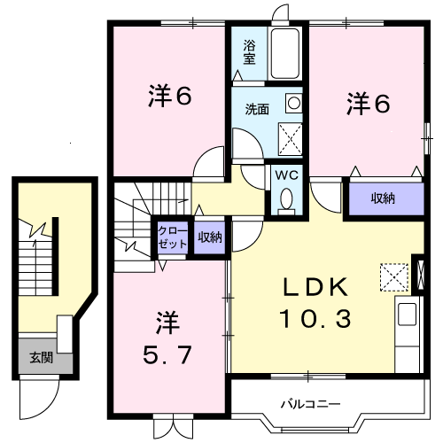 ハイツアプ-ルA(3LDK/2階)の間取り写真