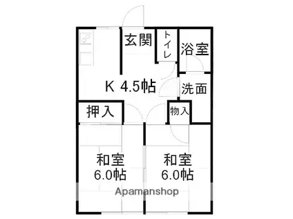 アサヒコーポA(2K/1階)の間取り写真