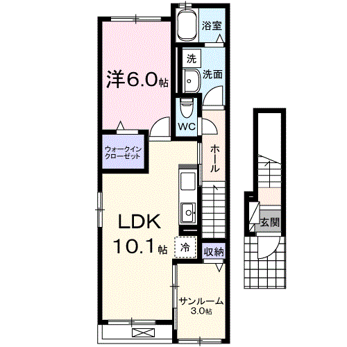 ほたる沢Ⅱ(1LDK/2階)の間取り写真