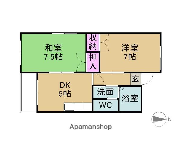 イーストビレッジ(2DK/1階)の間取り写真