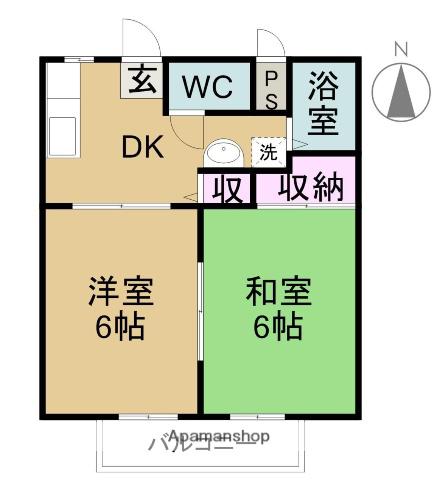 エスポワールⅡ(2DK/1階)の間取り写真